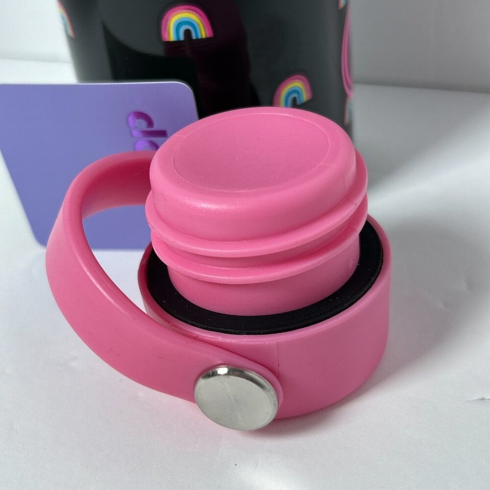 Claire’s Girls 20oz Stainless Steel Water Bottle Optimist Black Pink Rainbow NWT - Picture 8 of 10